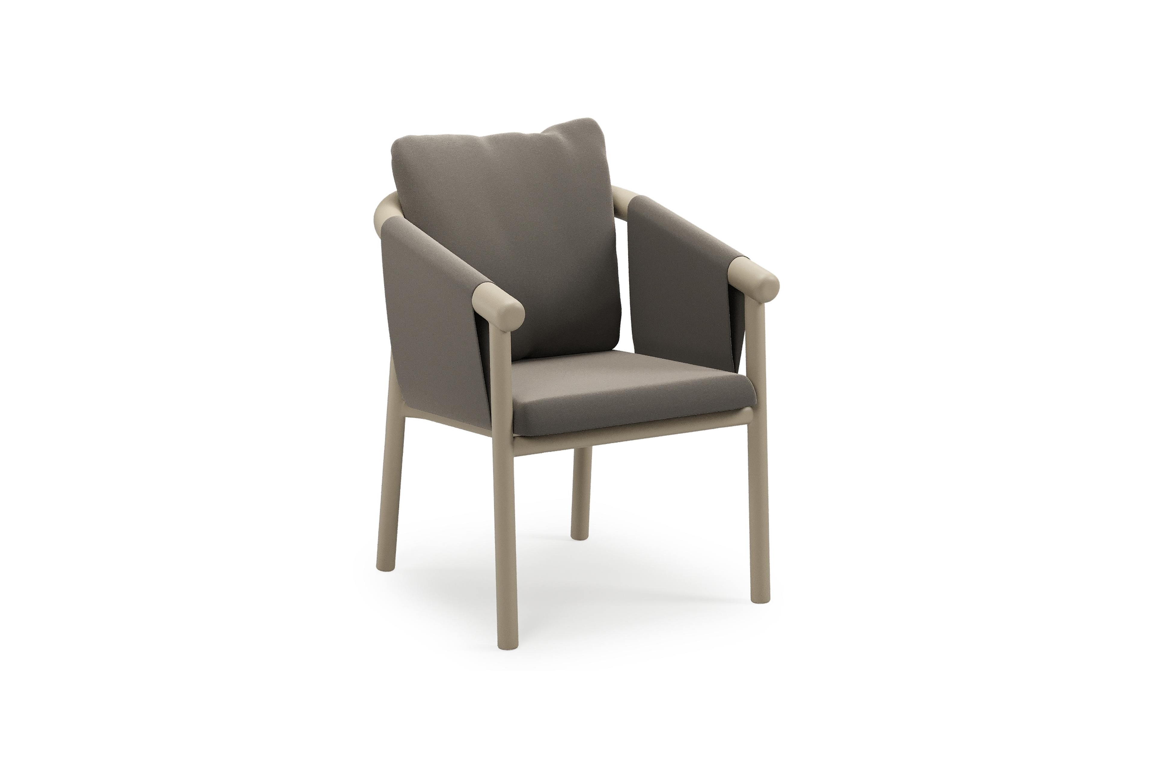 Chaise de jardin empilable Amico en aluminium beige et aluminium beige avec coussin en All Weather Sunbrella® Luxe Natte Carbon Beige