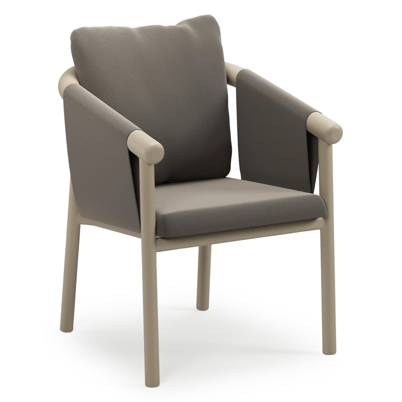 Chaise de jardin empilable Amico en aluminium beige et aluminium beige avec coussin en All Weather Sunbrella® Luxe Natte Carbon Beige