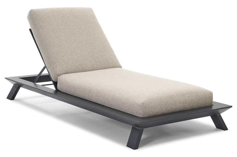 Cesano verstelbaar ligbed in zwart aluminium met marbella beige all weather cosytica kussen