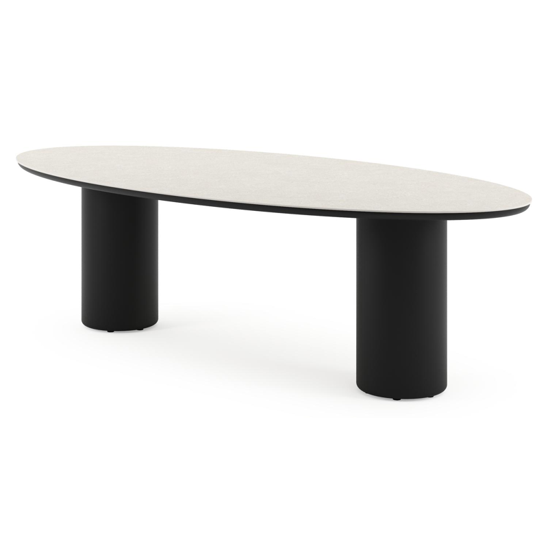 Amico tuintafel ovaal in zwart aluminium en volkeramiek Shilin - L 260 x B 125 x H 73.5 cm