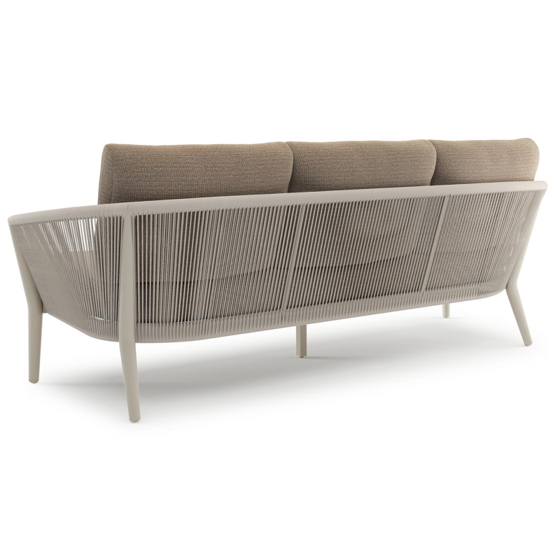 Orso loungebank in beige aluminium en beige verticaal geweven ronde rope met Firenze Earth all weather solica kussen