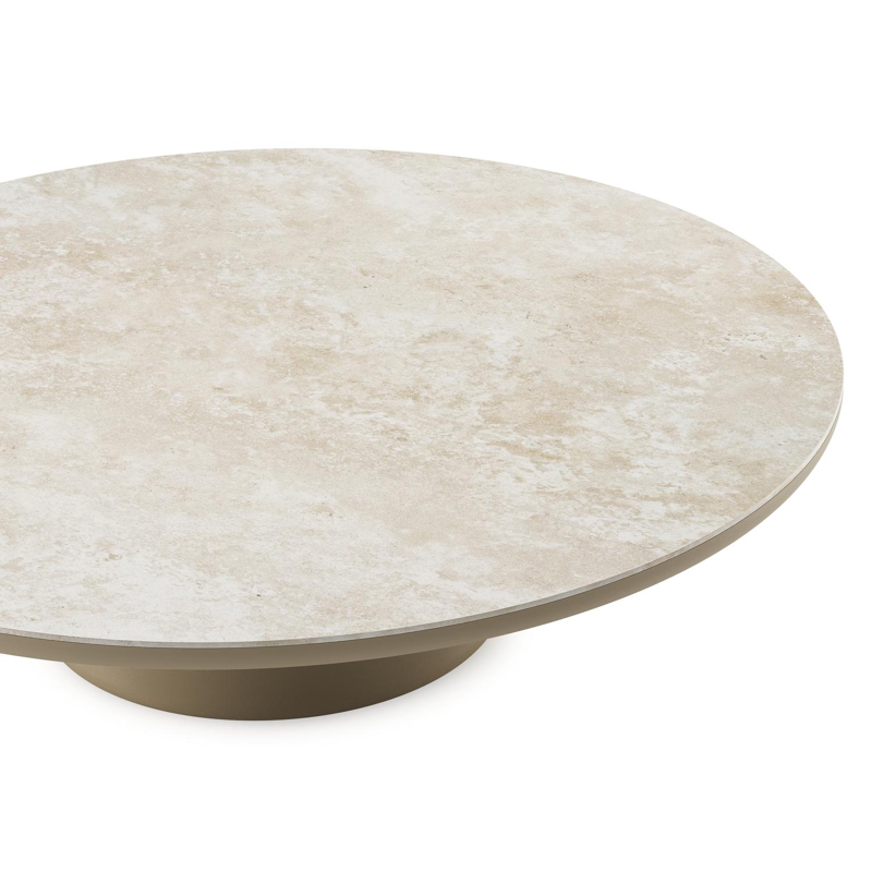 Amico loungetafel rond in beige aluminium en volkeramiek Rapolano - Dia. 110 x H 28 cm