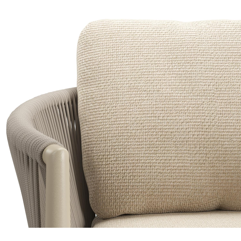 Organo tuinstoel in zwart aluminium en beige verticaal geweven ronde rope met stoelkussen in All Weather Cosytica Althea Chalk