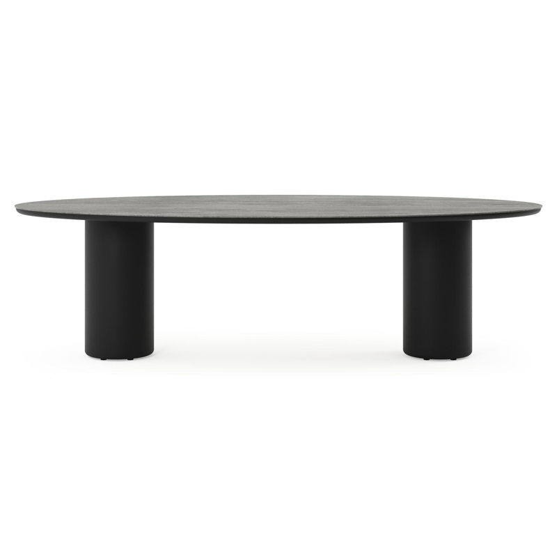 Amico tuintafel ovaal in zwart aluminium en volkeramiek Aspen Grey - L 260 x B 125 x H 73.5 cm