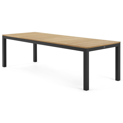 Trente tuinset in zwart aluminium met tafelblad in teak met 8 Artena tuinstoelen