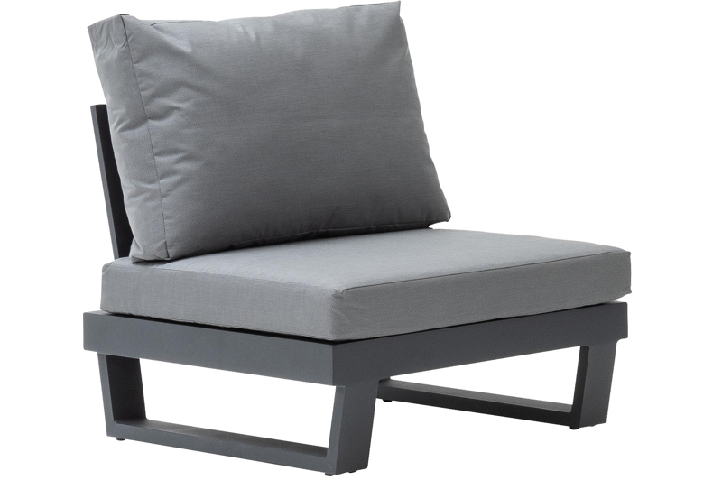 Fauteuil de jardin Modica 1-pl en aluminium noir avec coussin en textilène gris