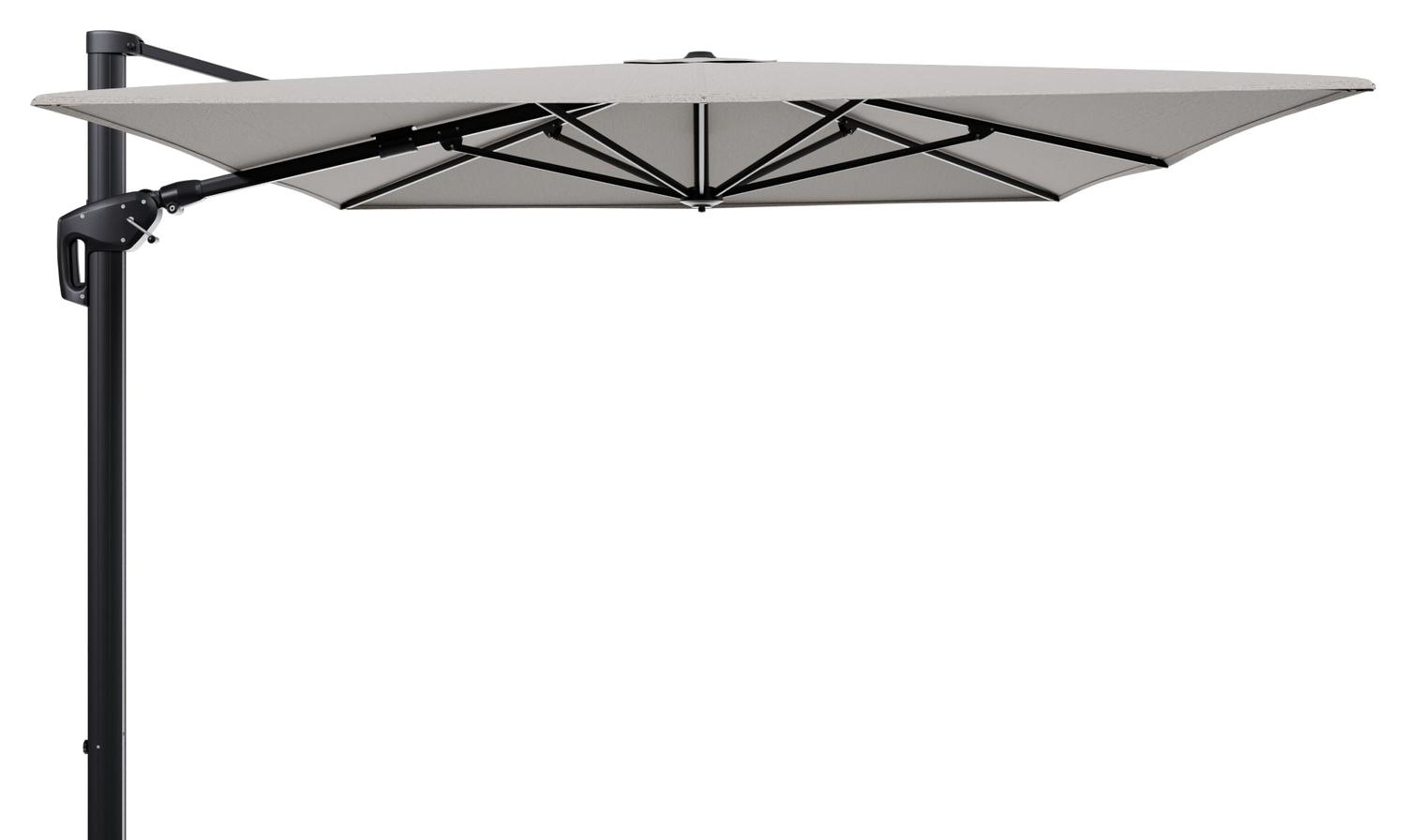 Minore zweefparasol tiltfunctie in zwart aluminium en parasoldoek in All Weather Solica Firenze Sand  - L1 400 x L2 300 cm (zonder voet)