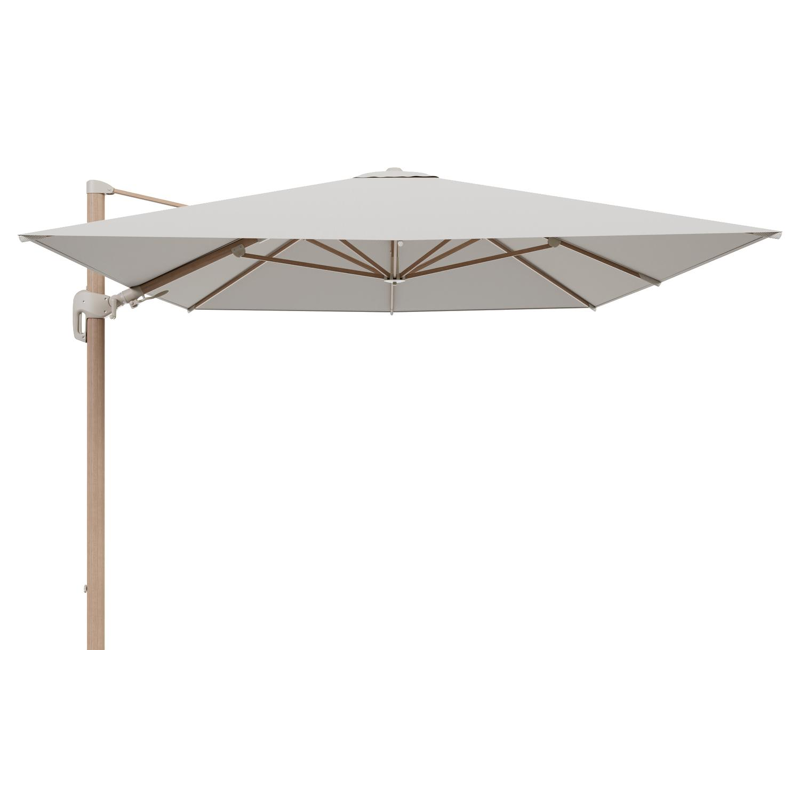 Rufina zweefparasol tiltfunctie in houtlook aluminium en parasoldoek in All Weather Sunbrella® Luxe Lopi Marble  - L1 400 x L2 300 cm (zonder voet)