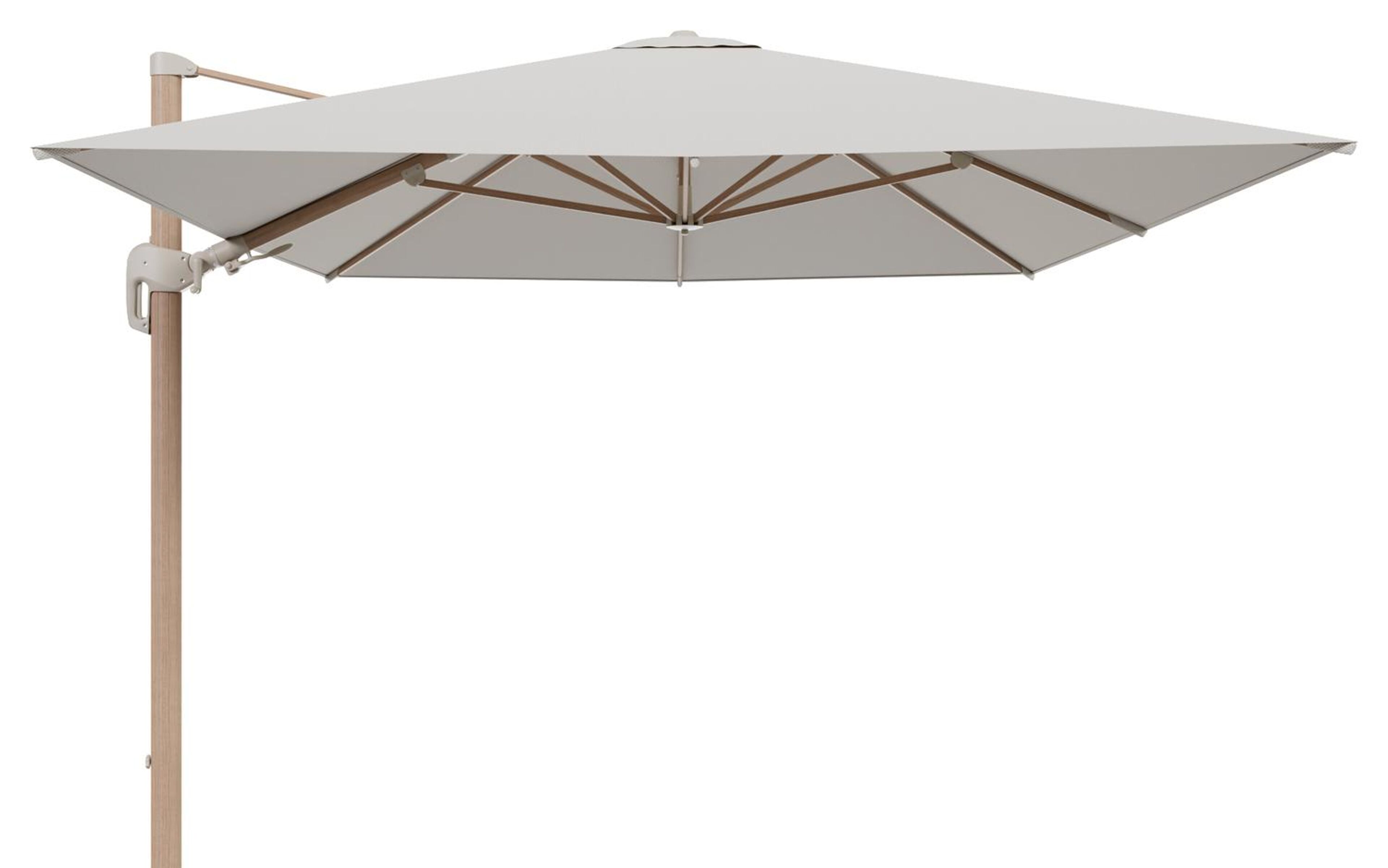 Rufina zweefparasol tiltfunctie in houtlook aluminium en parasoldoek in All Weather Sunbrella® Luxe Lopi Marble  - L1 400 x L2 300 cm (zonder voet)