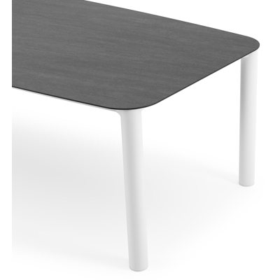 Table de jardin Orso forme de bateau en aluminium blanc et céramique pleine Basalt Black - Lg. 255 x Lrg. 115 x Haut. 75 cm