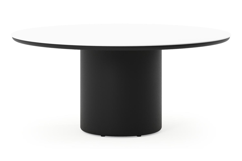 Amico low dining tuintafel rond in zwart aluminium en volkeramiek Arctic White - Dia. 148 x H 61 cm