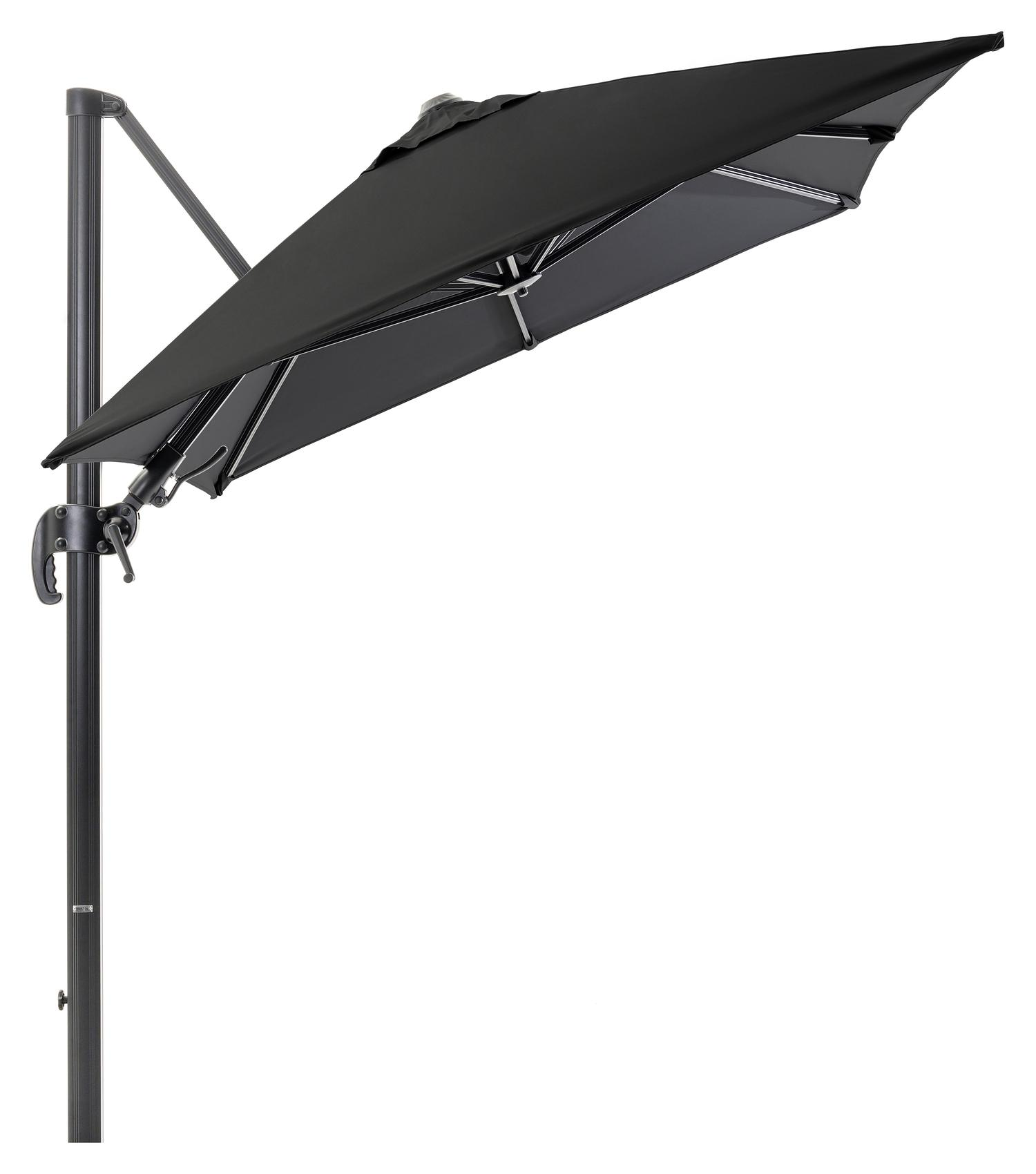 Avola zweefparasol met tiltfunctie in zwart aluminium met zwart weather+ softtouch parasoldoek - L1 200 x L2 300 cm (zonder voet)