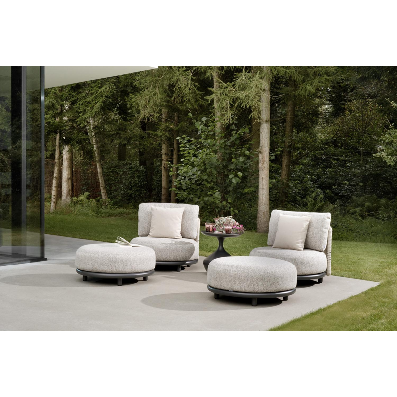 Lomano loungestoel in zwart aluminium en beige verticaal geweven luxe vlakke rope met Chartres Pewter all weather sunbrella® luxe