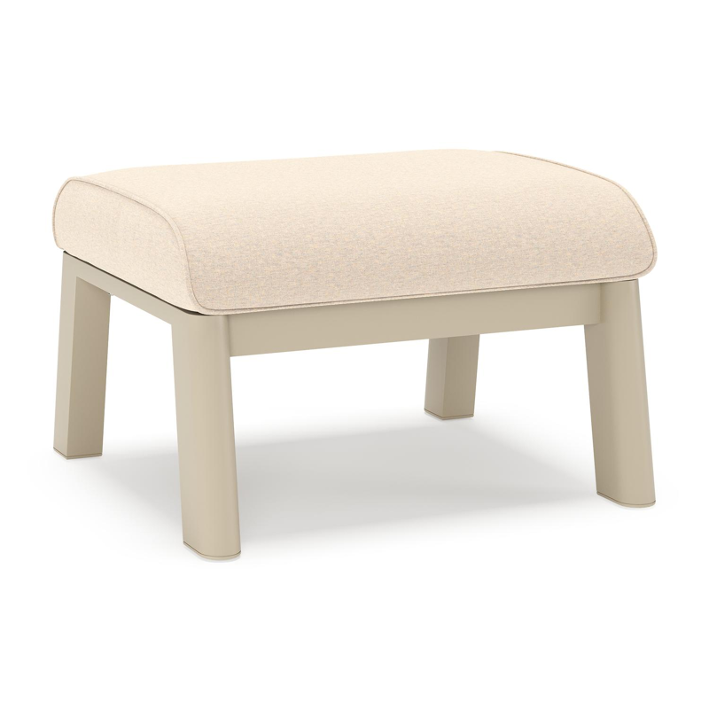 Cirello poef in beige aluminium met heritage papyrus all weather sunbrella® luxe kussen