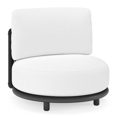 Lomano loungestoel in zwart aluminium en beige verticaal geweven luxe vlakke rope met ego birch all weather solica kussen