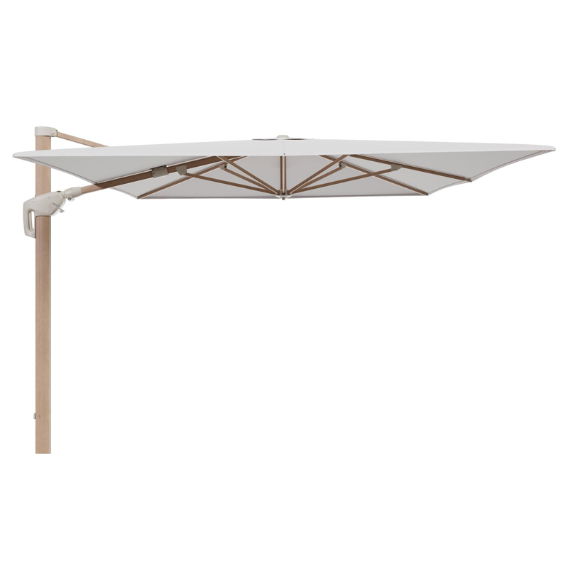 Parasol pendant Minore avec fonction tilt en aluminium aspect de bois et toile de parasol All Weather Solica Ego Eggshell - Lg.1 400 x Lg.2 300 cm (sans pied de parasol)
