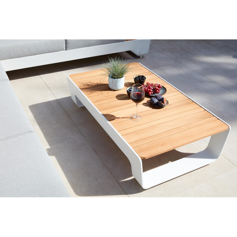 Atessa loungetafel in wit aluminium en naturel teak - L 117,5 x B 70 x H 30 cm