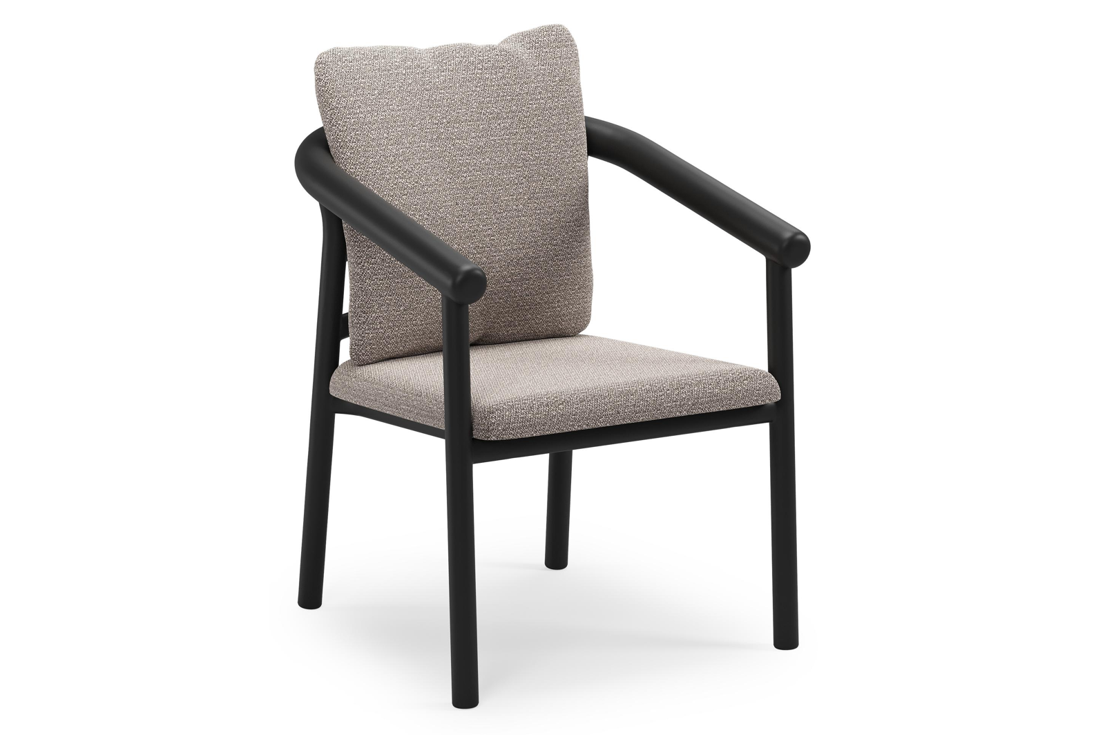 Amico stapelbare tuinstoel in zwart aluminium met stoelkussen in All Weather Sunbrella® Luxe Wander Granite