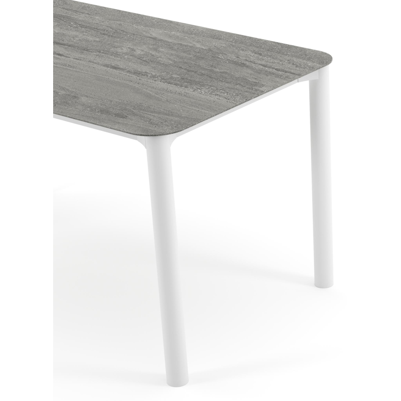 Orso tuintafel rechthoekig afgerond in wit aluminium en volkeramiek Aspen Grey - L 140 x B 80 x H 74.5 cm