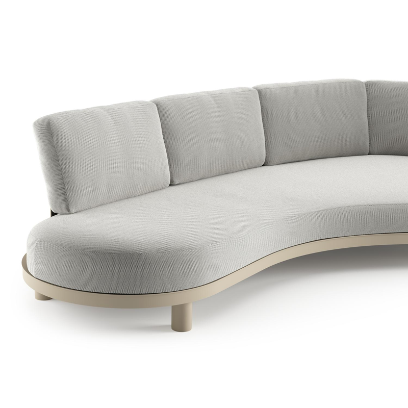 Canapé de jardin Donato en aluminium beige et coussins en all weather sunbrella® luxe lopi ash