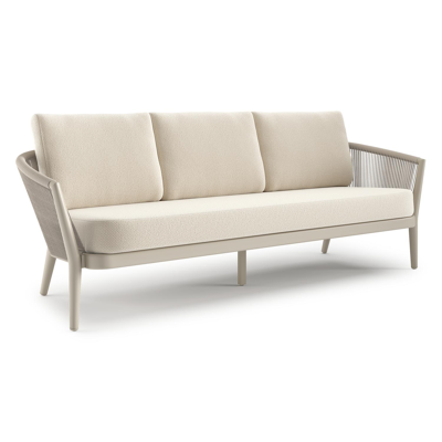 Orso loungebank in beige aluminium en beige verticaal geweven ronde rope met Althea Off White all weather cosytica kussen