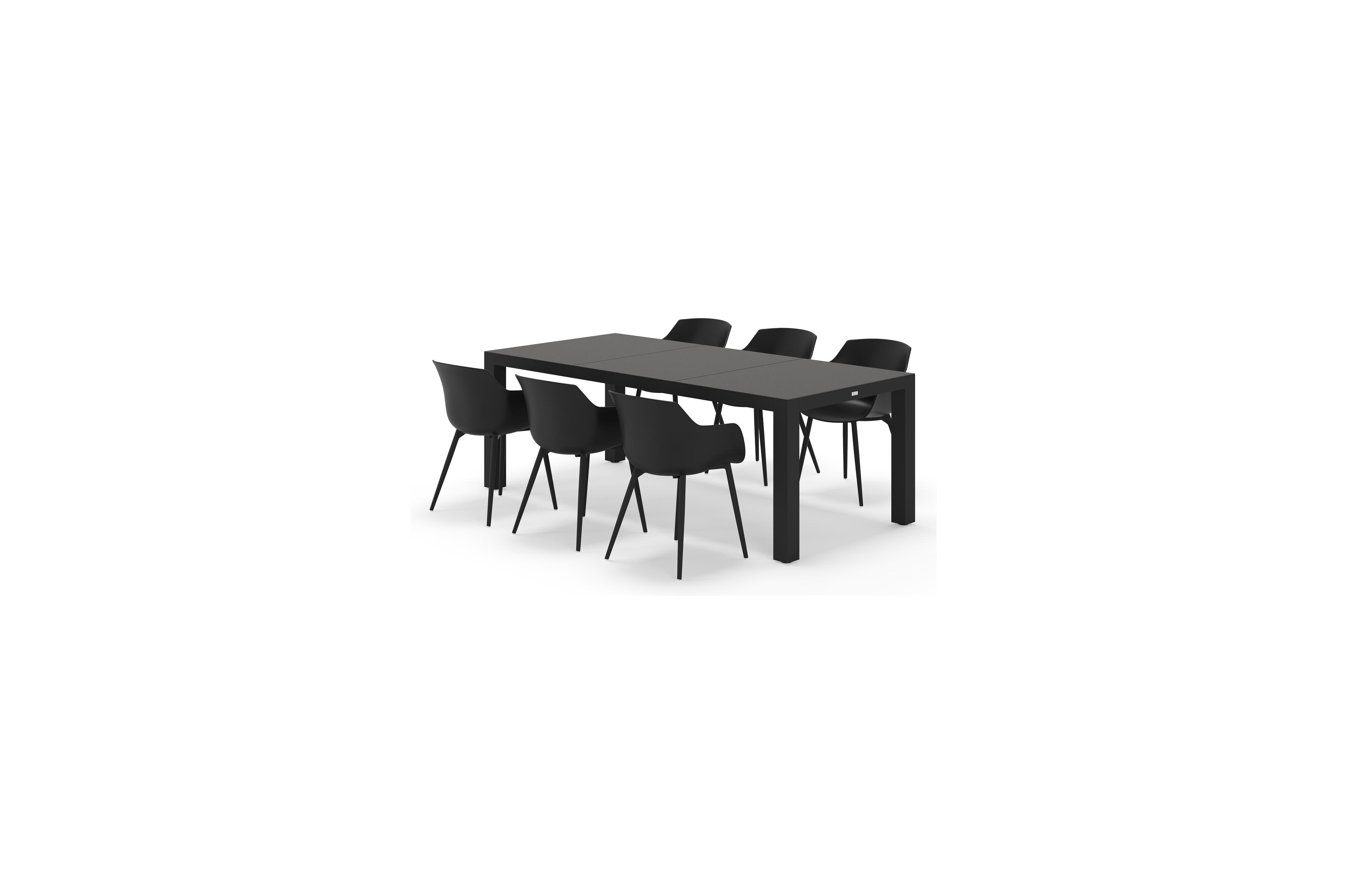 Calzo tuinset rechthoekig in zwart aluminium en sintered stone zwart met 6 Paco tuinstoelen