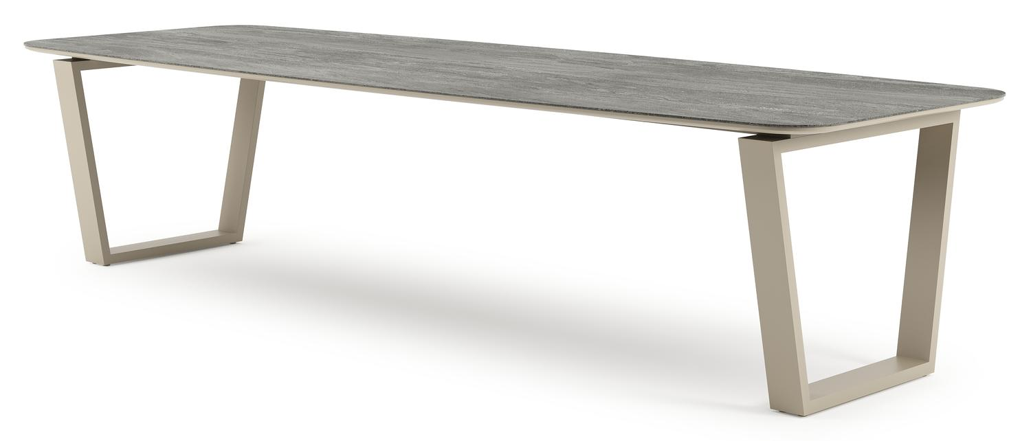 Table de jardin Pagino forme de bateau en aluminium beige et céramique pleine Aspen Grey - Lg. 315 x Lrg. 115 x Haut. 73 cm