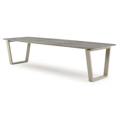 Pagino tuintafel bootvorm in beige aluminium en volkeramiek Aspen Grey - L 315 x B 115 x H 73 cm