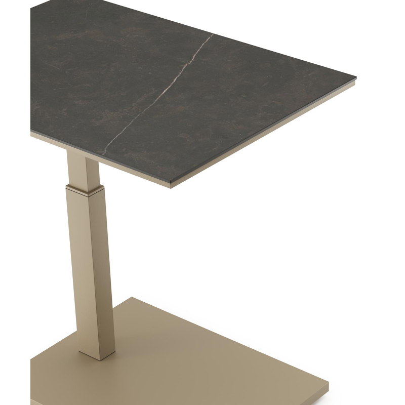 Table d'appoint pop-up Cirello rectangulaire en aluminium beige et céramique pleine Calatorao - Lg. 69.5 x Lrg. 50 x Haut. 66 cm