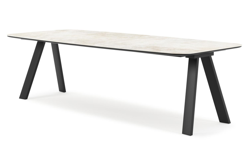 Table de jardin Cesano forme de bateau en aluminium noir et céramique pleine Rapolano Lg. 255 x Lrg. 115 cm