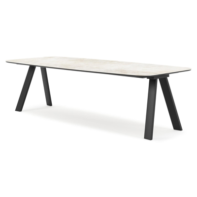 Table de jardin Cesano forme de bateau en aluminium noir et céramique pleine Rapolano Lg. 255 x Lrg. 115 cm