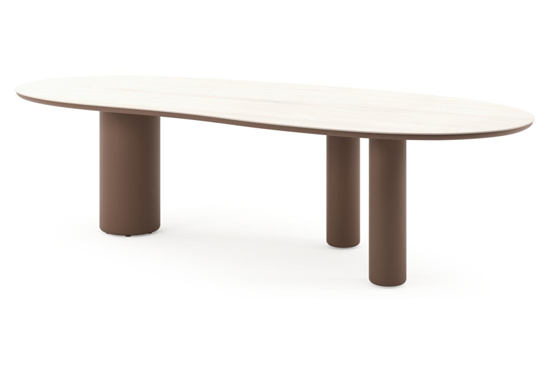 Amico tuintafel organisch in taupe aluminium en volkeramiek Travertino Bianco - L 280 x B 120 x H 73.5 cm