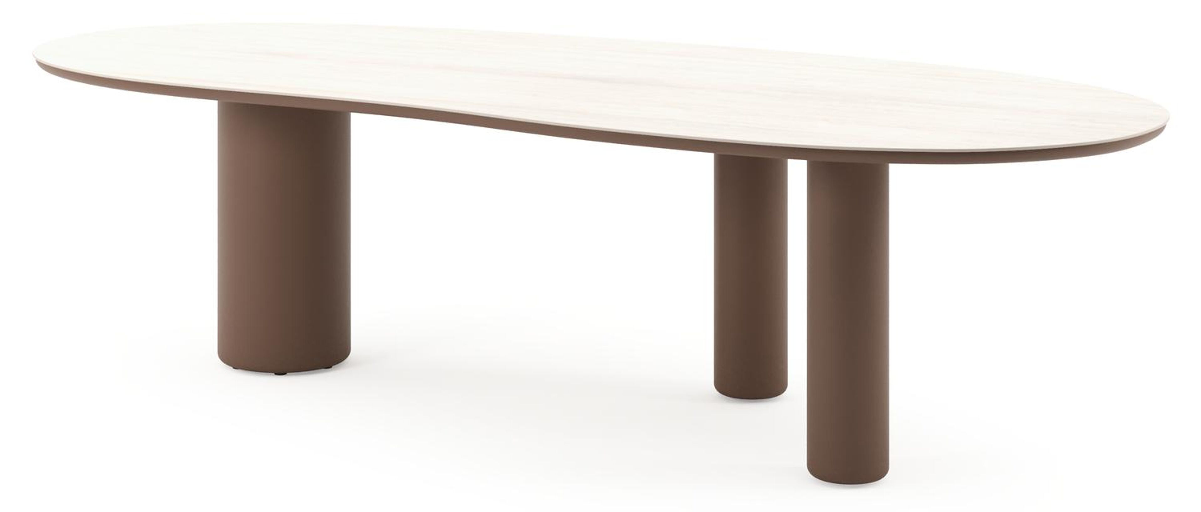 Table de jardin Amico organique en taupe aluminium et céramique pleine Travertino Bianco - Lg. 280 x Lrg. 120 x Haut. 74 cm