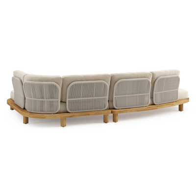 Donato loungehoek in teak en beige verticaal geweven ronde rope met all weather cosytica Althea Chalk kussen
