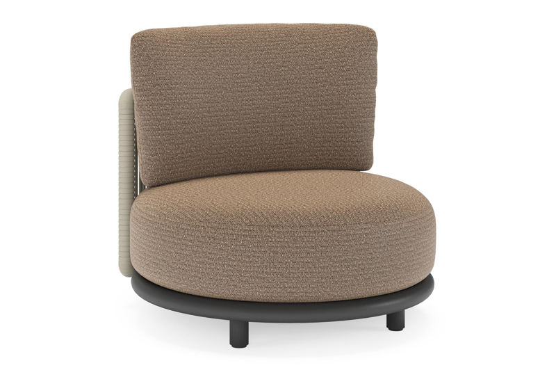 Fauteuil de jardin Lomano en aluminium noir et corde luxe plate tissée verticalement beige et coussins en all weather solica Firenze Bamboe