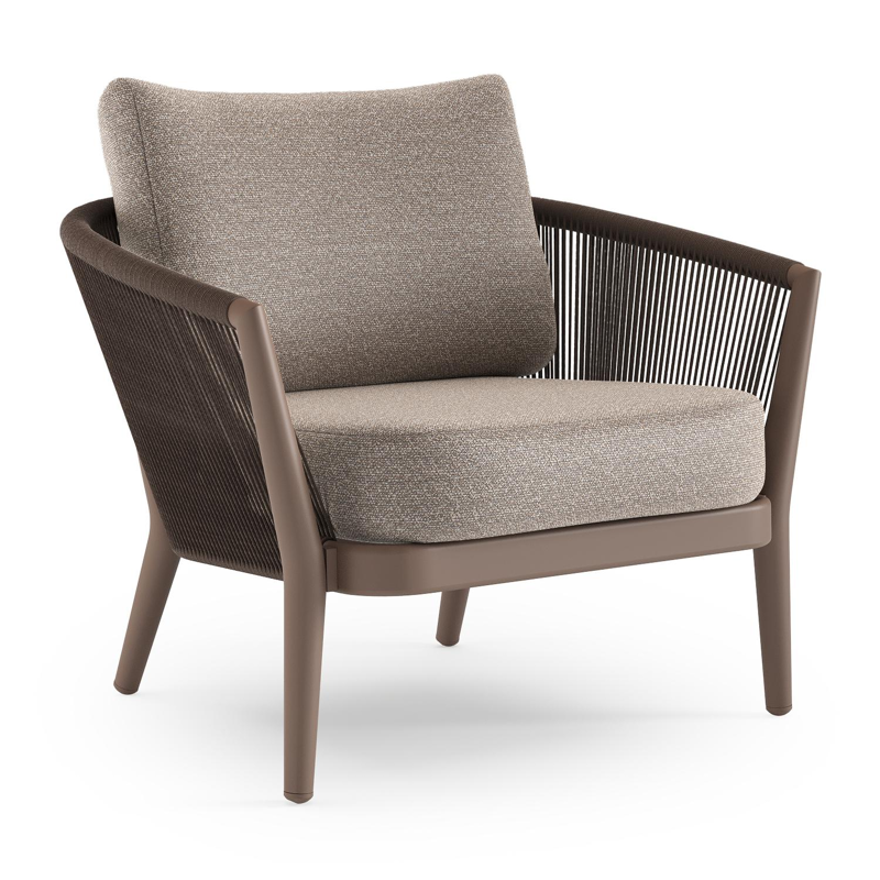 Orso loungestoel in taupe aluminiumen zwart verticaal geweven ronde rope met Wander Manioc all weather sunbrella® luxe kussen