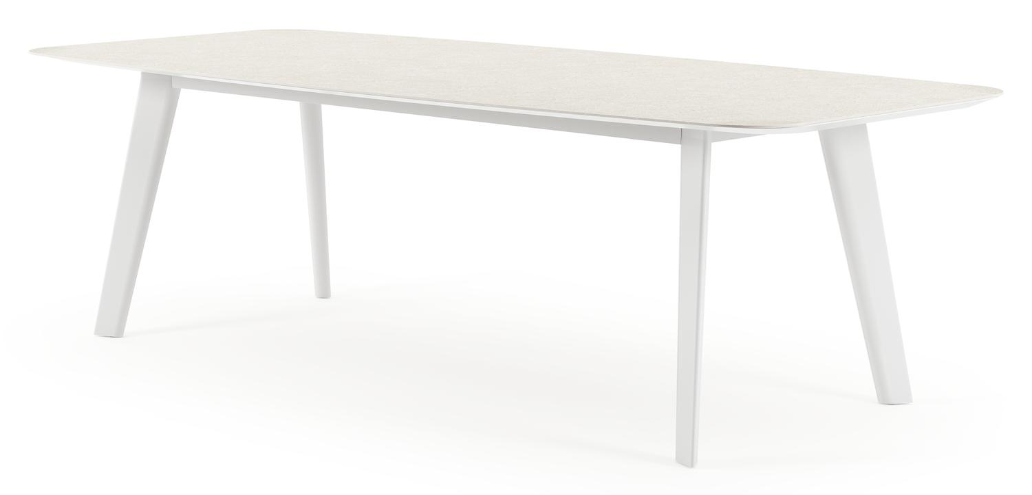 Table de jardin Lacrima en aluminium blanc et céramique pleine shilin - Lg 255 x Larg. 115 x H 74 cm