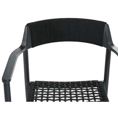 Fiordo tuinstoel in zwart aluminium en zwart vierkant geweven ronde rope 