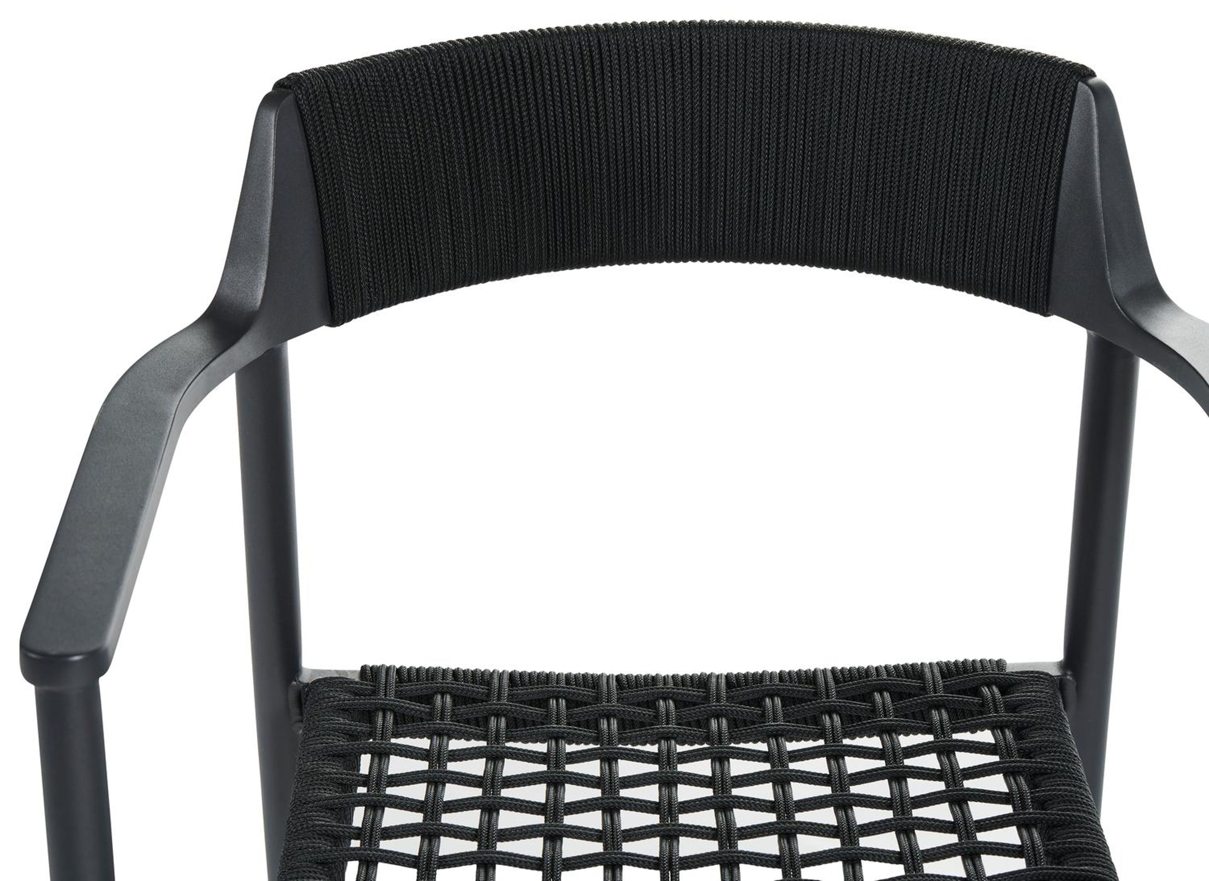 Fiordo tuinstoel in zwart aluminium en zwart vierkant geweven ronde rope 