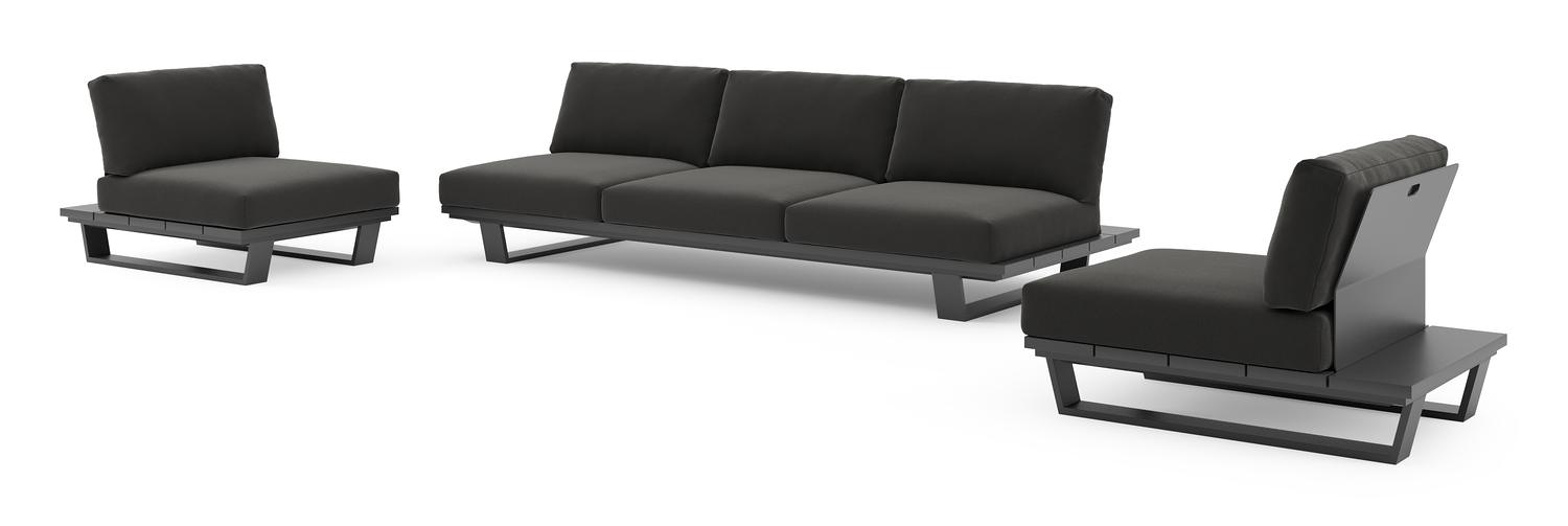 Pagino loungeset in zwart aluminium met natte sooty all weather sunbrella® luxe kussen