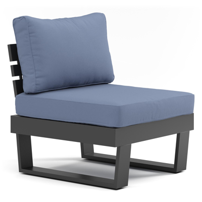 Fauteuil de jardin Alora pièce intermédiaire en aluminium noir avec coussin en polyester denim