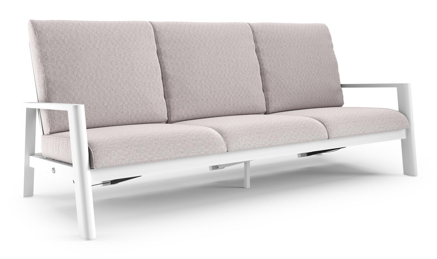 Canapé de jardin Cirello en aluminium blanc et coussins en all weather sunbrella® luxe wander gobi