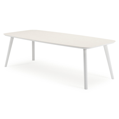 Mosa tuintafel bootvorm in wit aluminium en sintered stone Crema minerale - L 240 x B 110 x H 74 cm