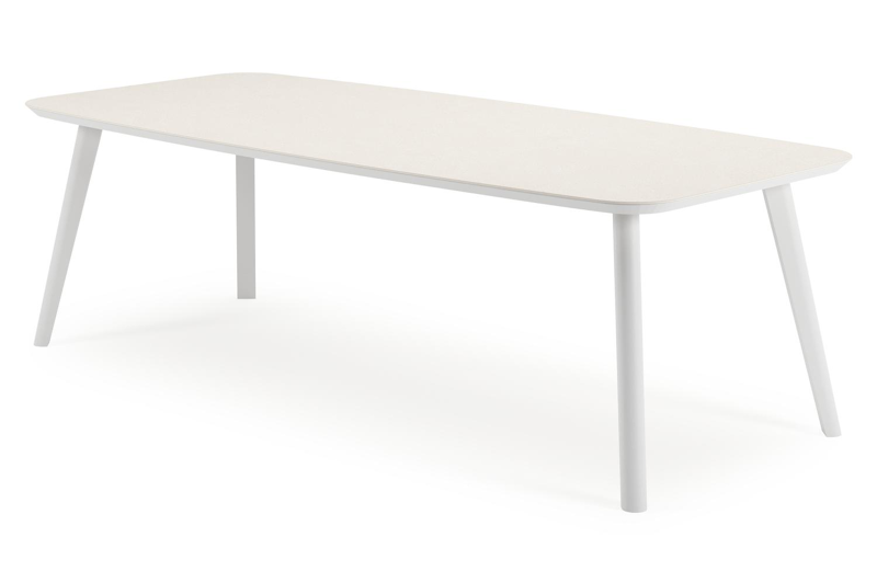 Mosa bootvormige tuinset in wit aluminium en sintered stone crema minerale met 8 Zamora tuinstoelen