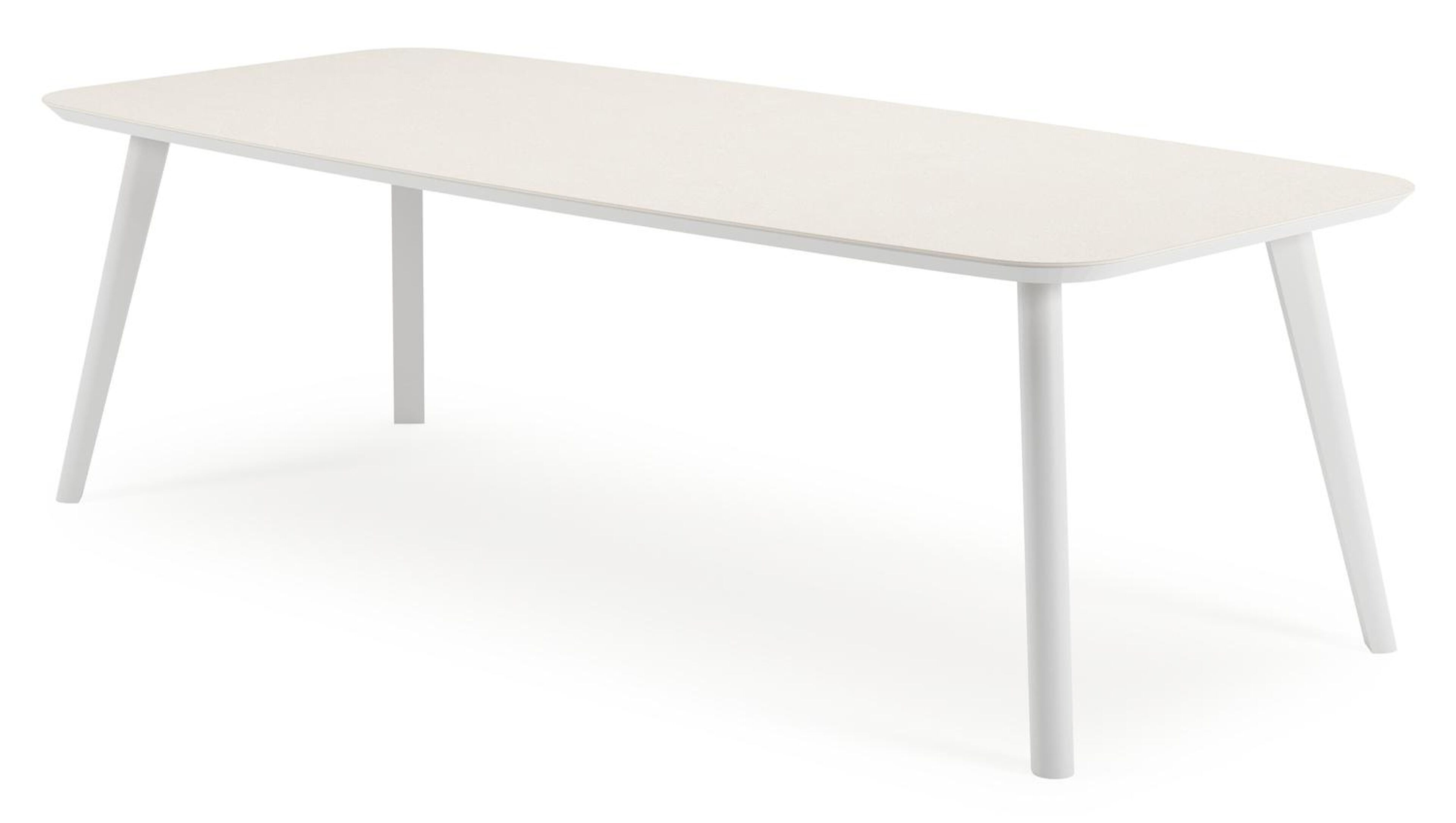 Table de jardin Mosa forme bateau en aluminium blanc et sintered stone Crema minérale - L 240 x l 110 x H 74 cm