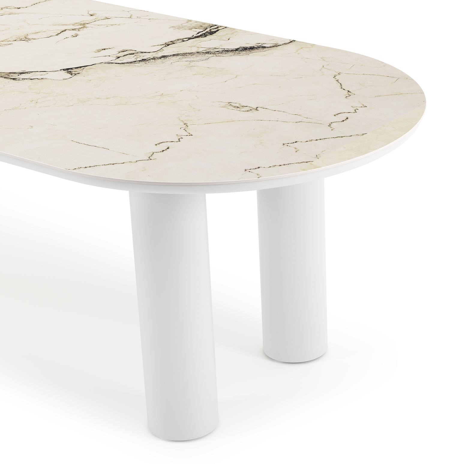 Table de jardin Organo ovale en aluminium blanc et céramique pleine colorado dunes - Lg. 260 x Lrg. 100 x Haut. 74 cm