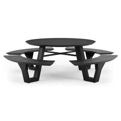 Rondino picknicktafel in zwart aluminium en volkeramiek nero black tafelblad - Ø 236 x H 71,5 cm
