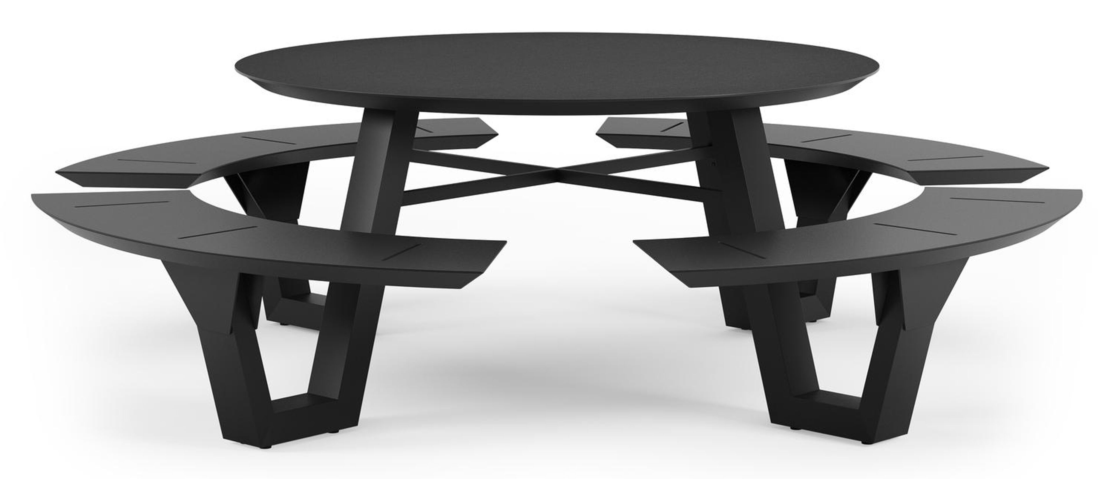 Rondino picknicktafel in zwart aluminium en volkeramiek nero black tafelblad - Dia. 236 x - Dia. 236 x H 72 cm