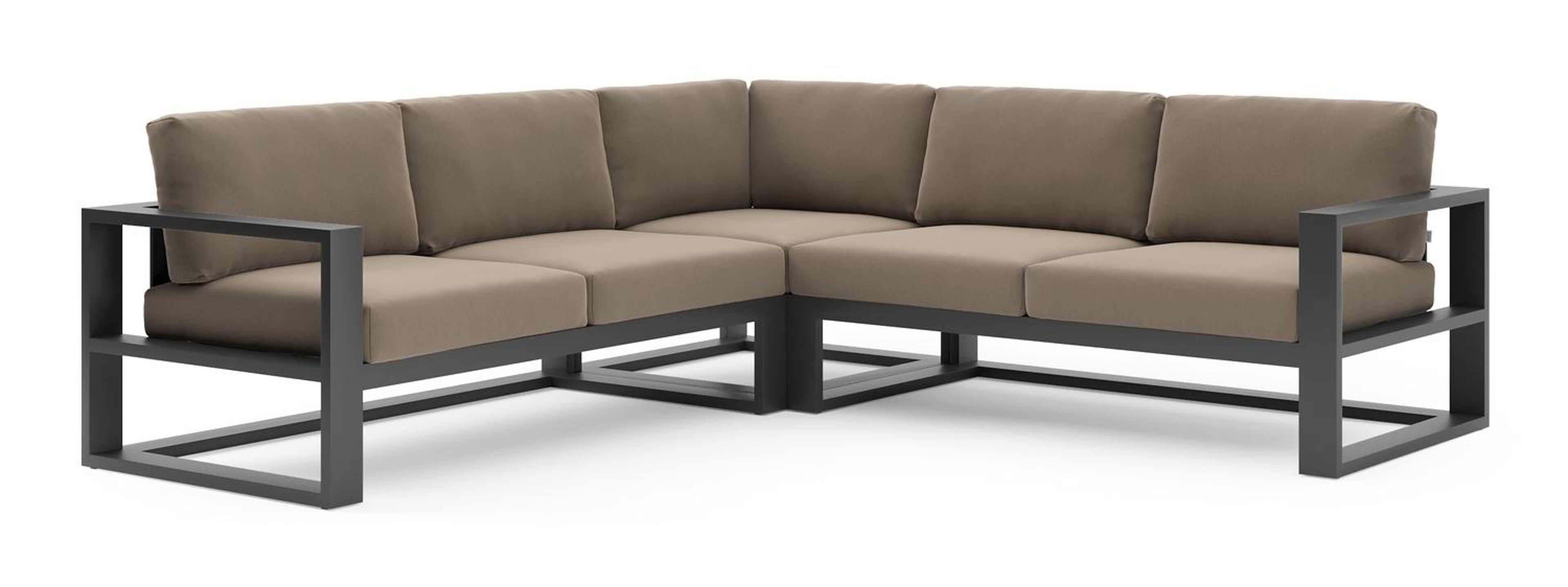 Verato loungehoek in zwart aluminium met natte heather grey all weather sunbrella® luxe kussen