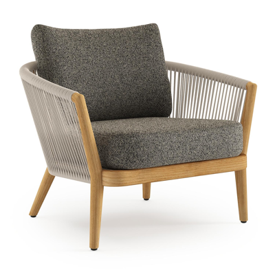 Fauteuil de jardin Orso en tecken corde ronde tissée verticalement beige et coussins en all weather cosytica Marbella Tunder